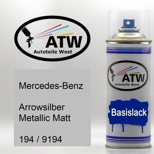 Mercedes-Benz, Arrowsilber Metallic Matt, 194 / 9194: 400ml Sprühdose, von ATW Autoteile West.